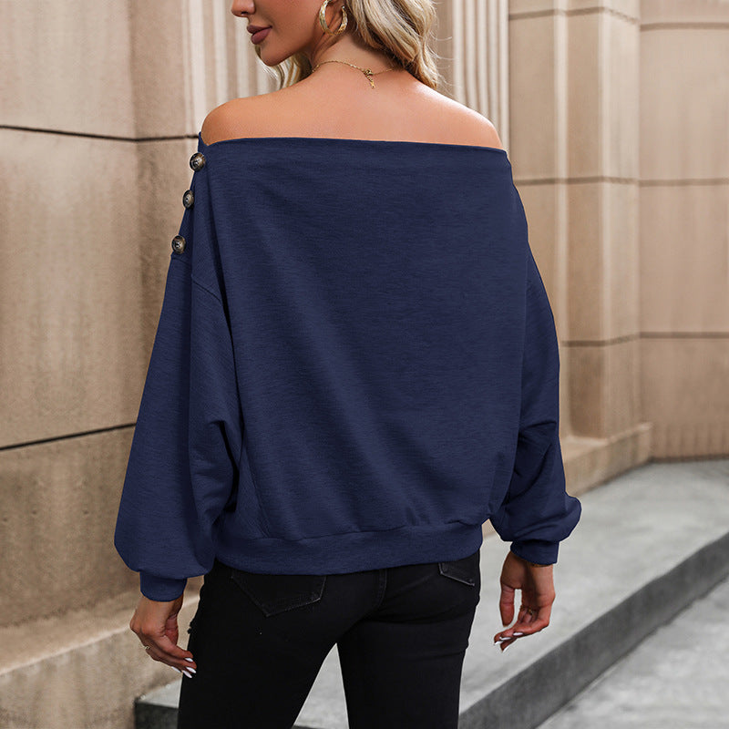 Dame afslappet Off-Shoulder Sweatshirt med dekorative knapper Stilla