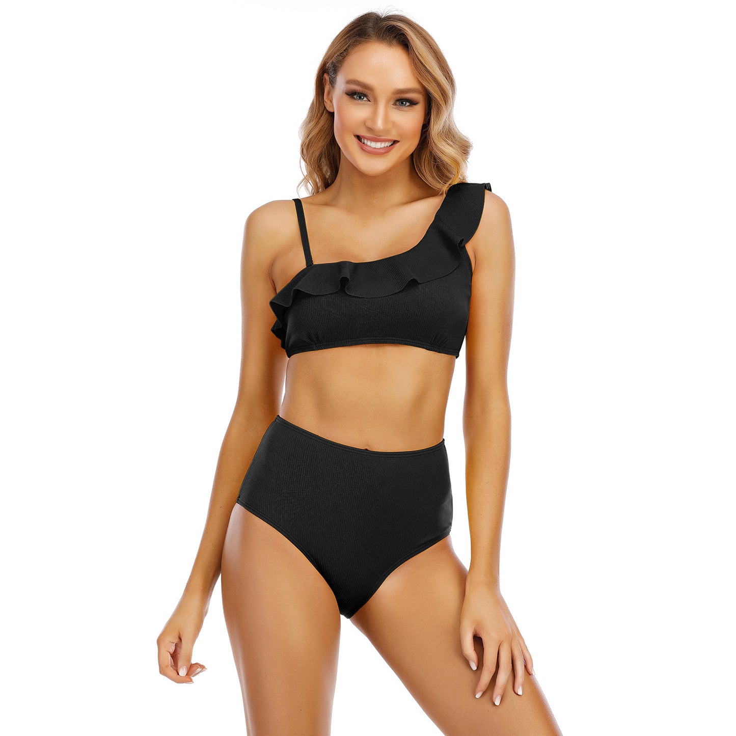 Dame Crop-Tops Badedragt Sæt med Rynkedetaljer og Høj Talje Stilla