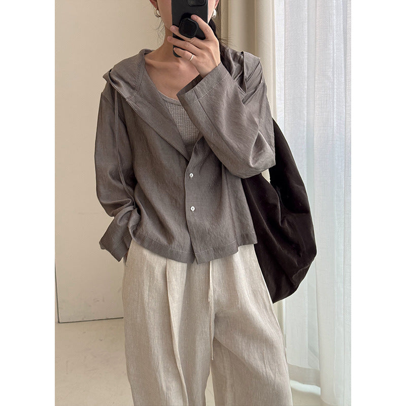 Dame afslappet hættebluse med knaplukning og bred skæring Stilla