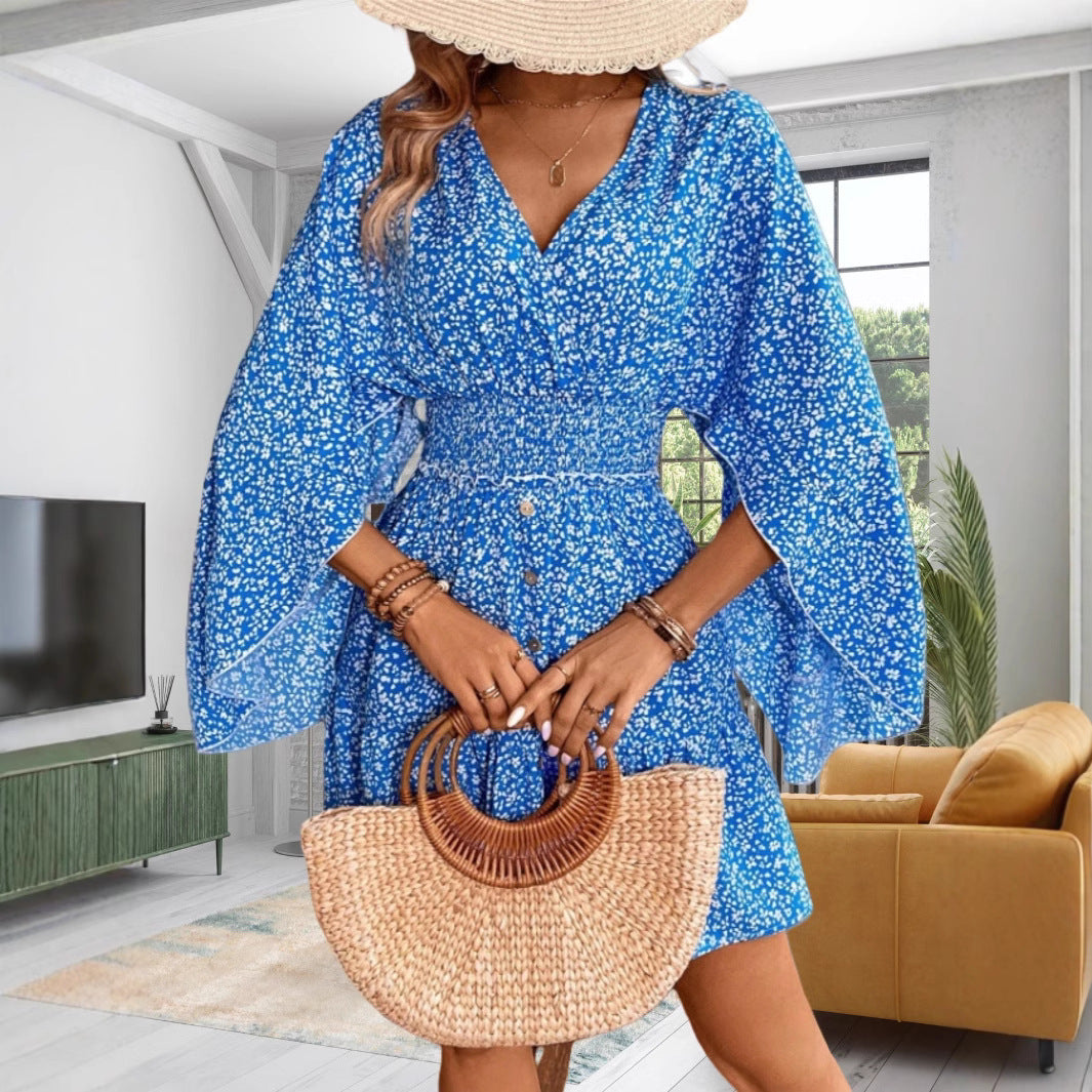 Dame Elegant Knap-Op Blomster Kjole Stilla