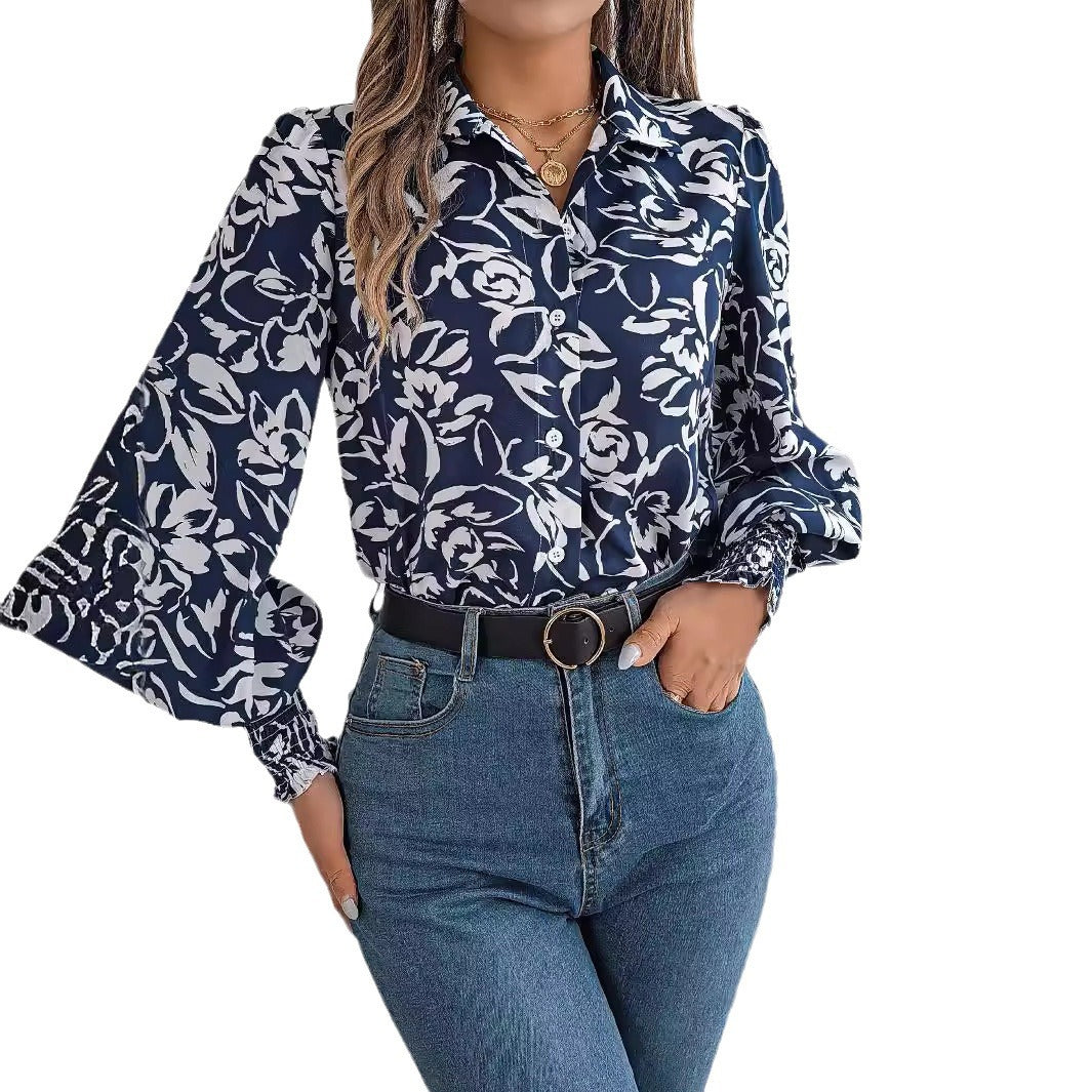 Dame Elegant Bluse med floral design og puffærmer Stilla