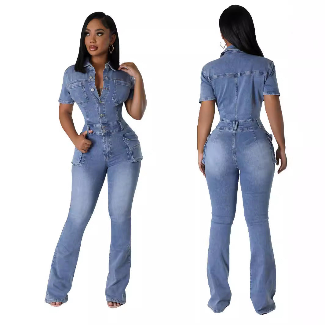 Dame Denim-Overalls med figursyet pasform og praktiske lommer Stilla