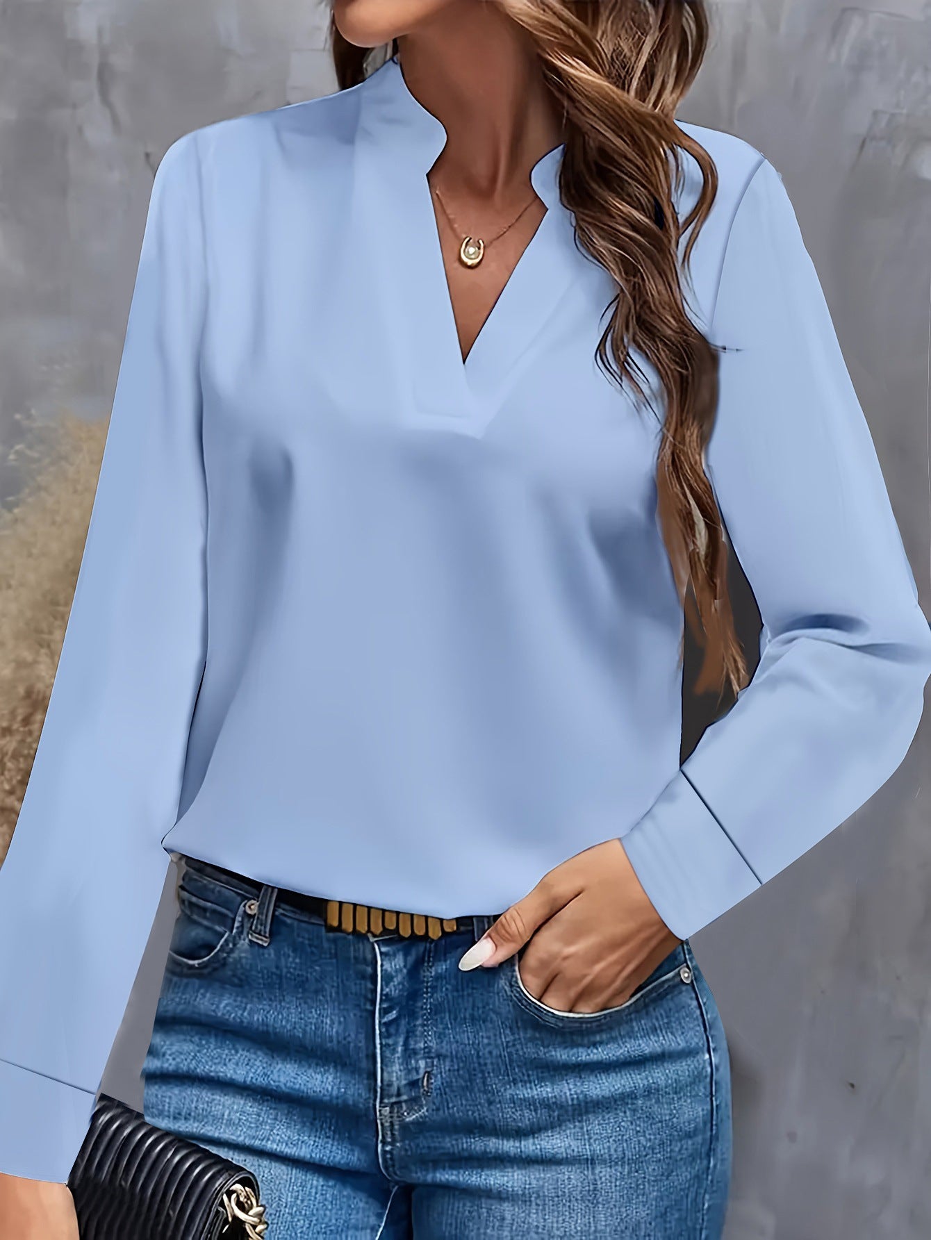 Dame elegant bluse med ståkrave Stilla