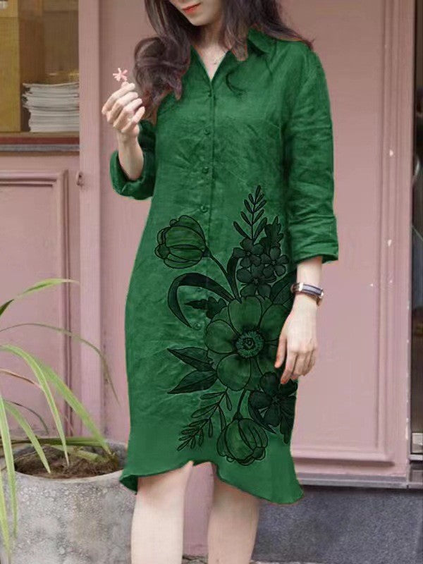 Dame afslappet skjortekjole med blomsterdesign Stilla