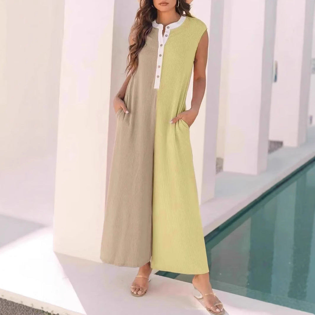 Dame Lange Sommerjumpsuit med knaplukning og praktiske lommer Stilla