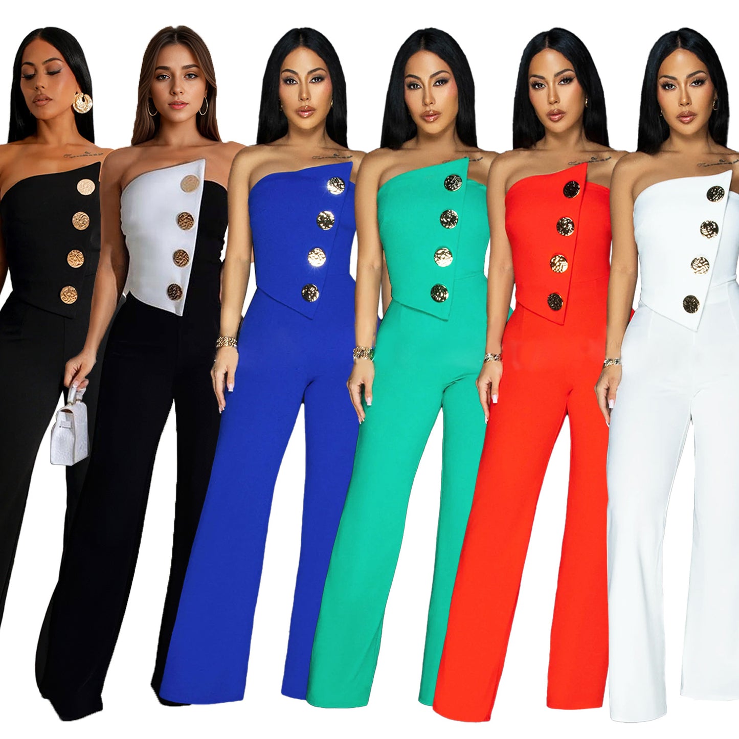 Dame Elegante Jumpsuit med asymmetrisk top og stilfulde knapdetaljer Stilla