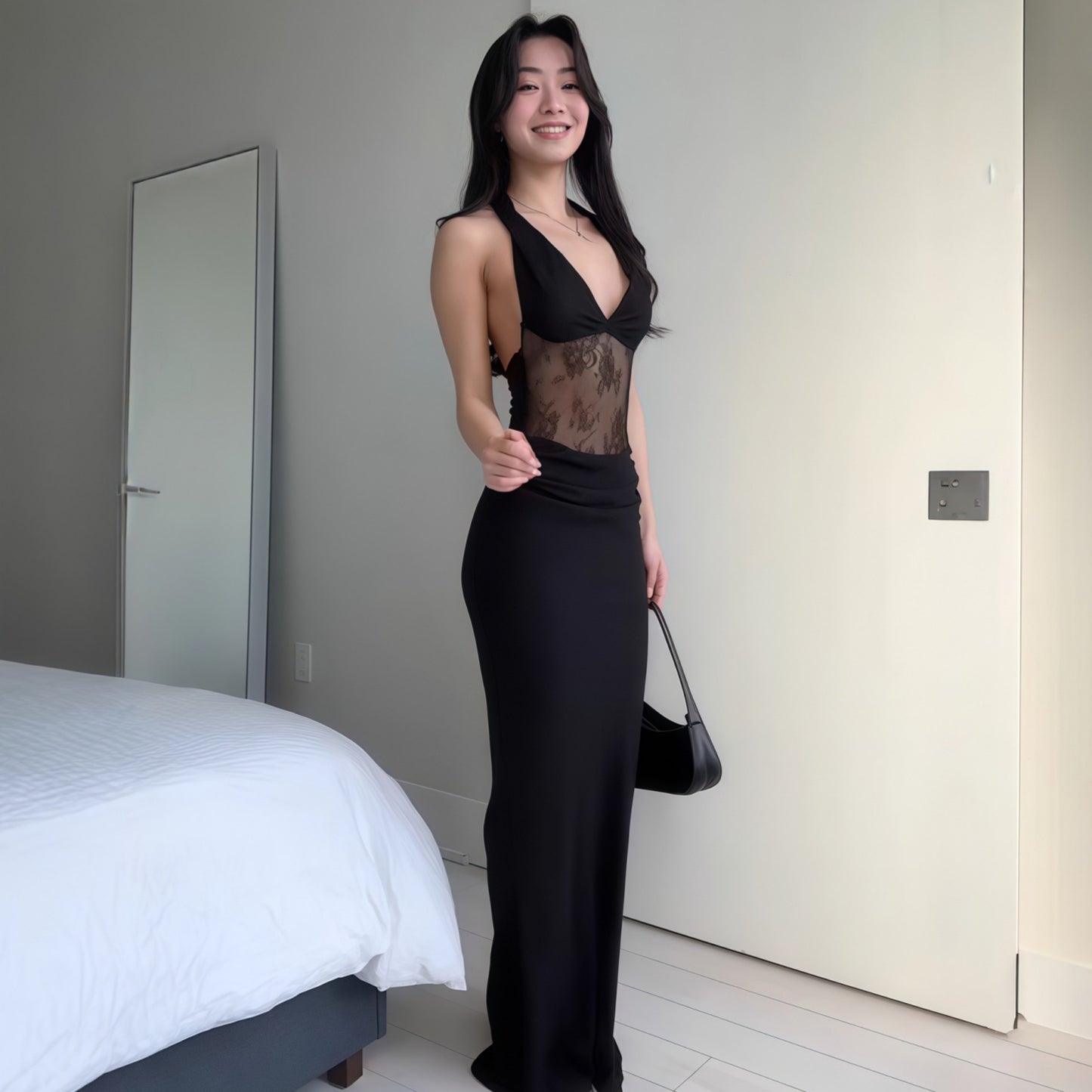 Dame Elegant Aftenkjole med Spidsoberdel og tætsiddende snit Stilla