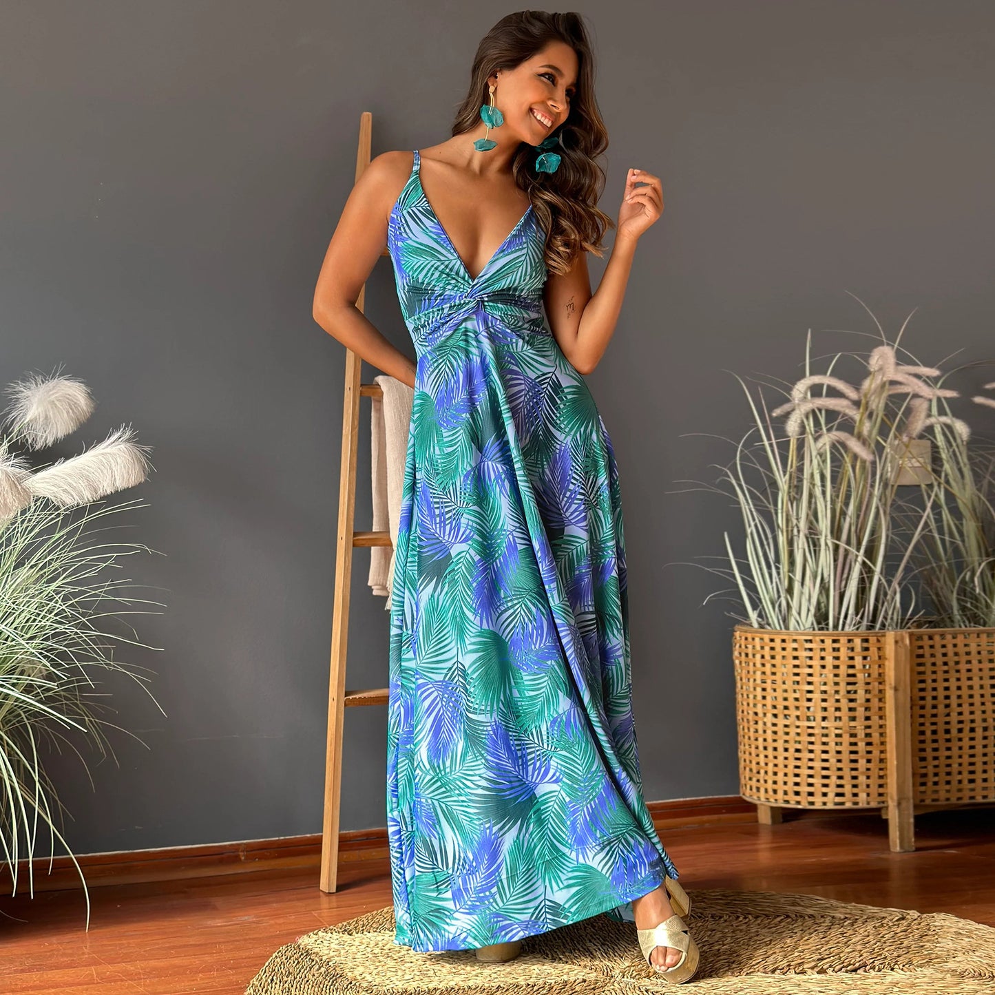Dame Elegant Floral Print Maxi Kjole Stilla