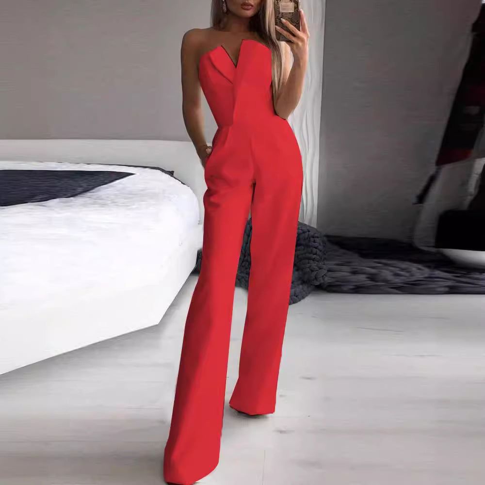 Dame Elegant Jumpsuit med Rynker og struktureret Overdel Stilla