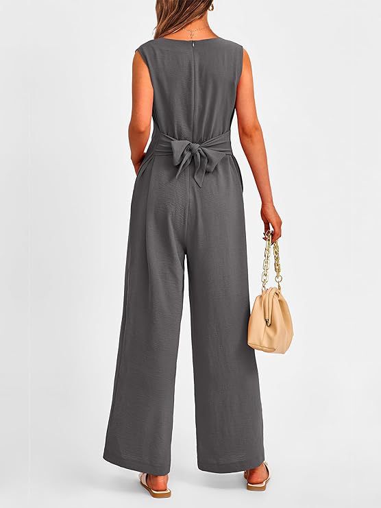 Dame Elegant Jumpsuit med indpakningsbælte og bredt ben Stilla