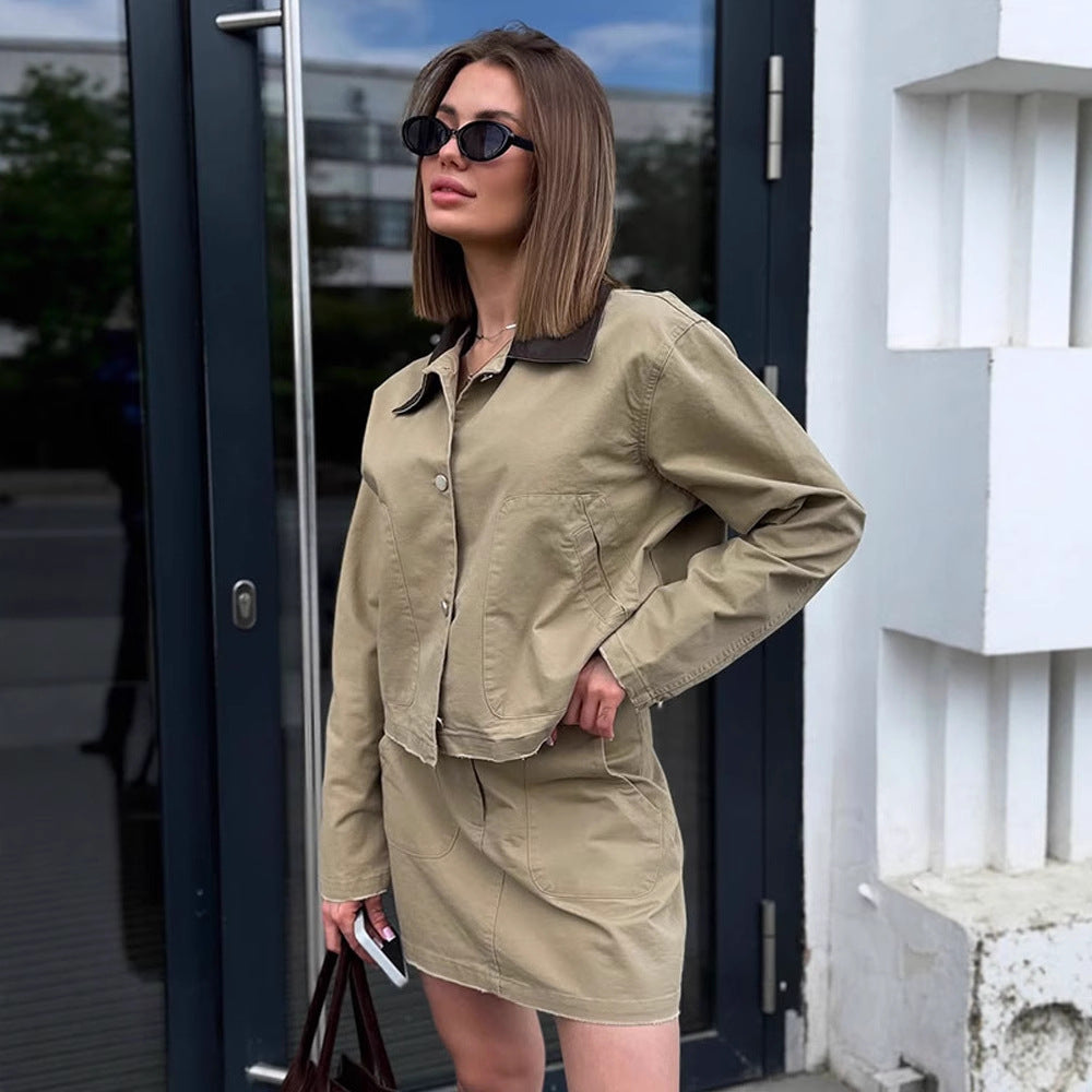 Dame cropped Utility-jakke med moderne design og praktiske lommer Stilla