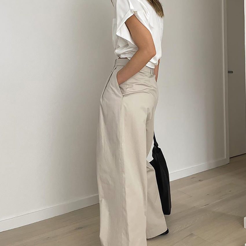 Dame elegant høj talje bukser med vidde ben og elegant plissering Stilla