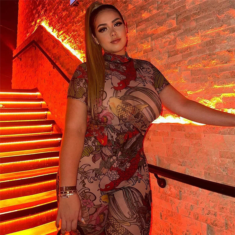 Dame Mode jumpsuit lavet af gennemsigtigt materiale med elegant mønster Stilla