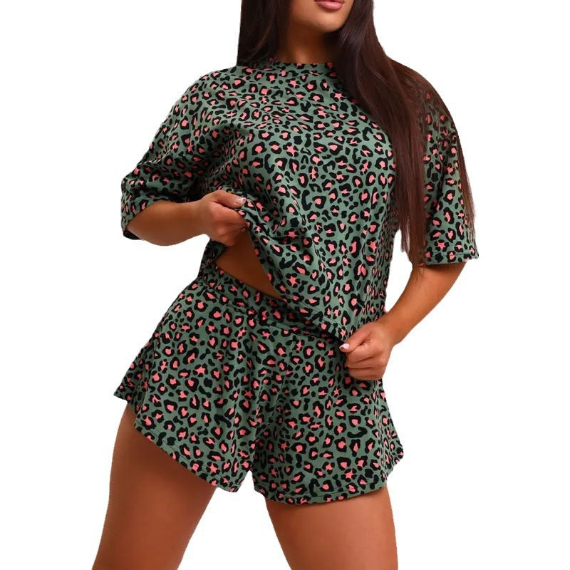 Dame afslappet fritids sæt med leopardmønster og elastisk linning Stilla