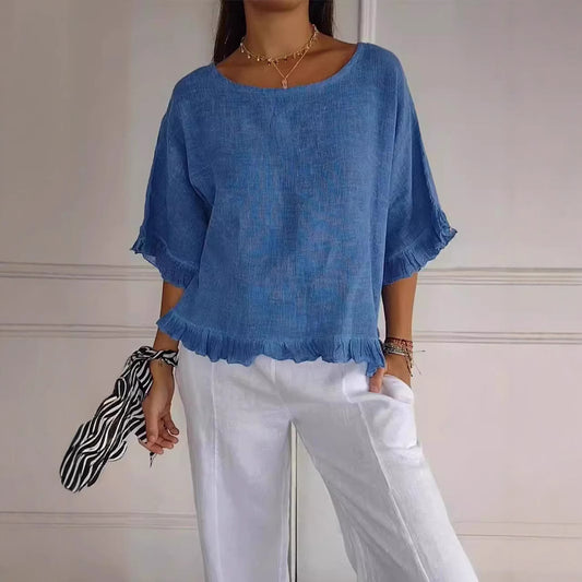 Dame afslappet rüsjetop i let stof Stilla