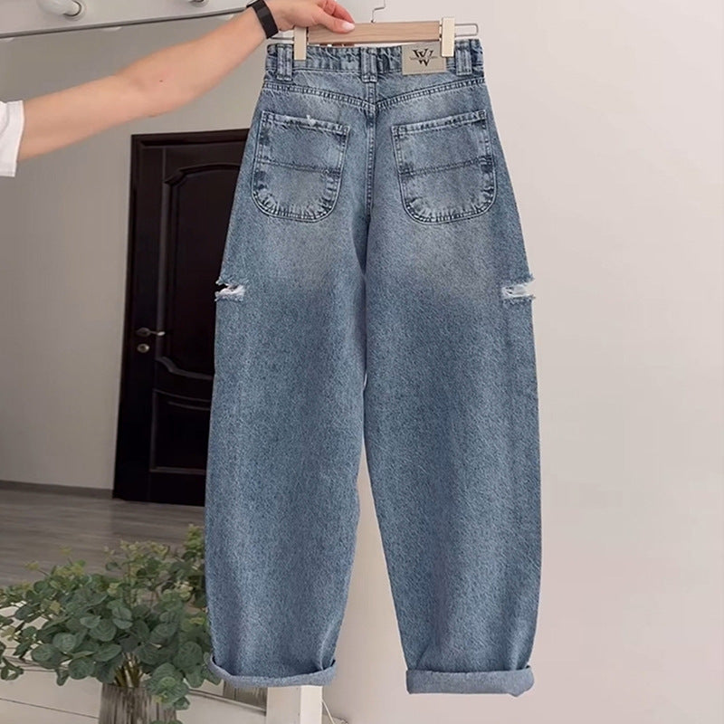 Dame Baggy Jeans med afslappet snit og indsnit knæ Stilla