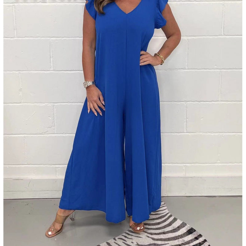 Damer luftig jumpsuit med voluminøse ben og V-udskæring Stilla