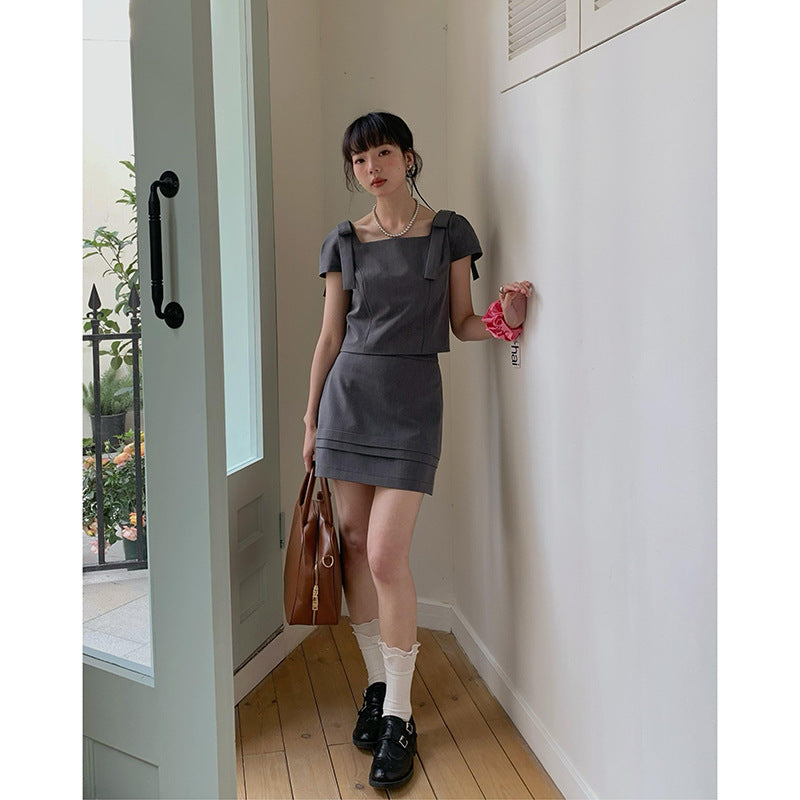 Dame elegant A-linie kjole med firkantet halsudskæring og dekorative sløjfer Stilla