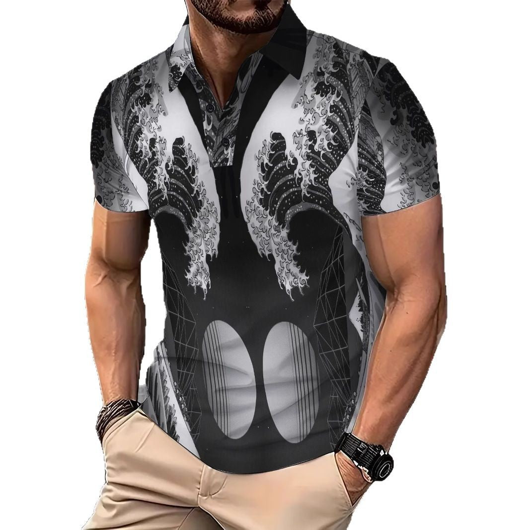 Herre Poloshirt med moderne bølge- og geometrisk design Stilla