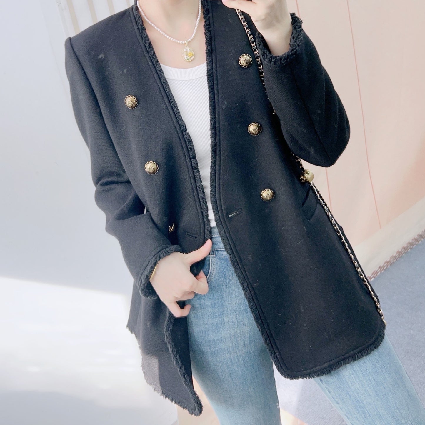 Dame Elegant Blazer med frynser og dobbeltknap lukning Stilla