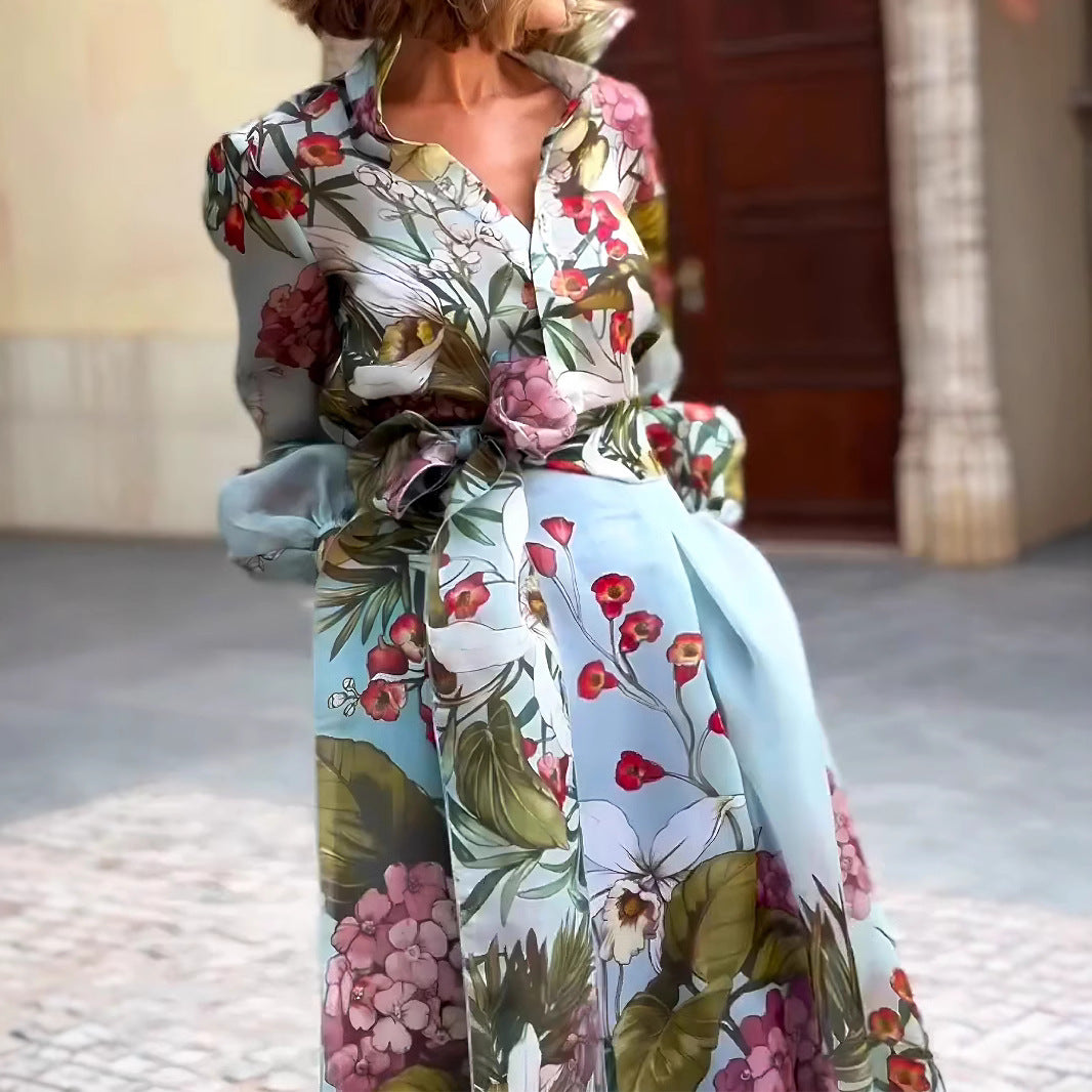 Dame Elegant Jumpsuit med blomstret design og taljebælte Stilla