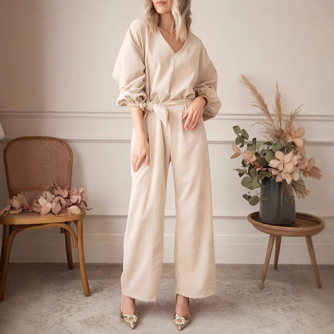Dame afslappet jumpsuit med bælte og vide ærmer Stilla