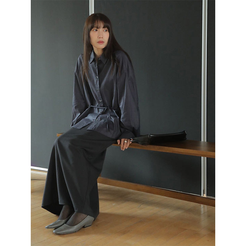 Dame afslappet skjorte med integreret taljebinding og oversized snit Stilla