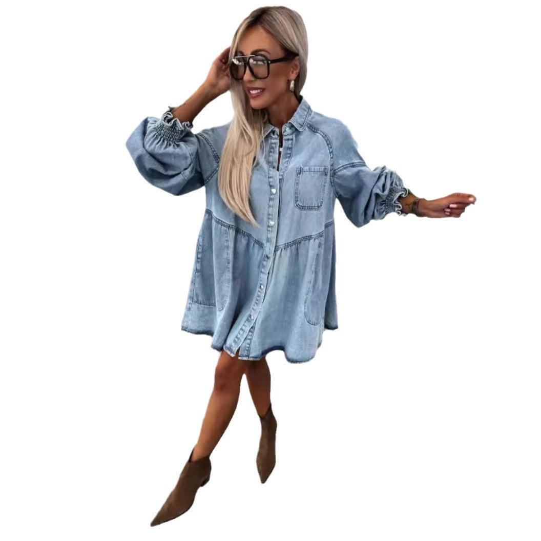 Dame afslappet jeanskjortekjole Stilla