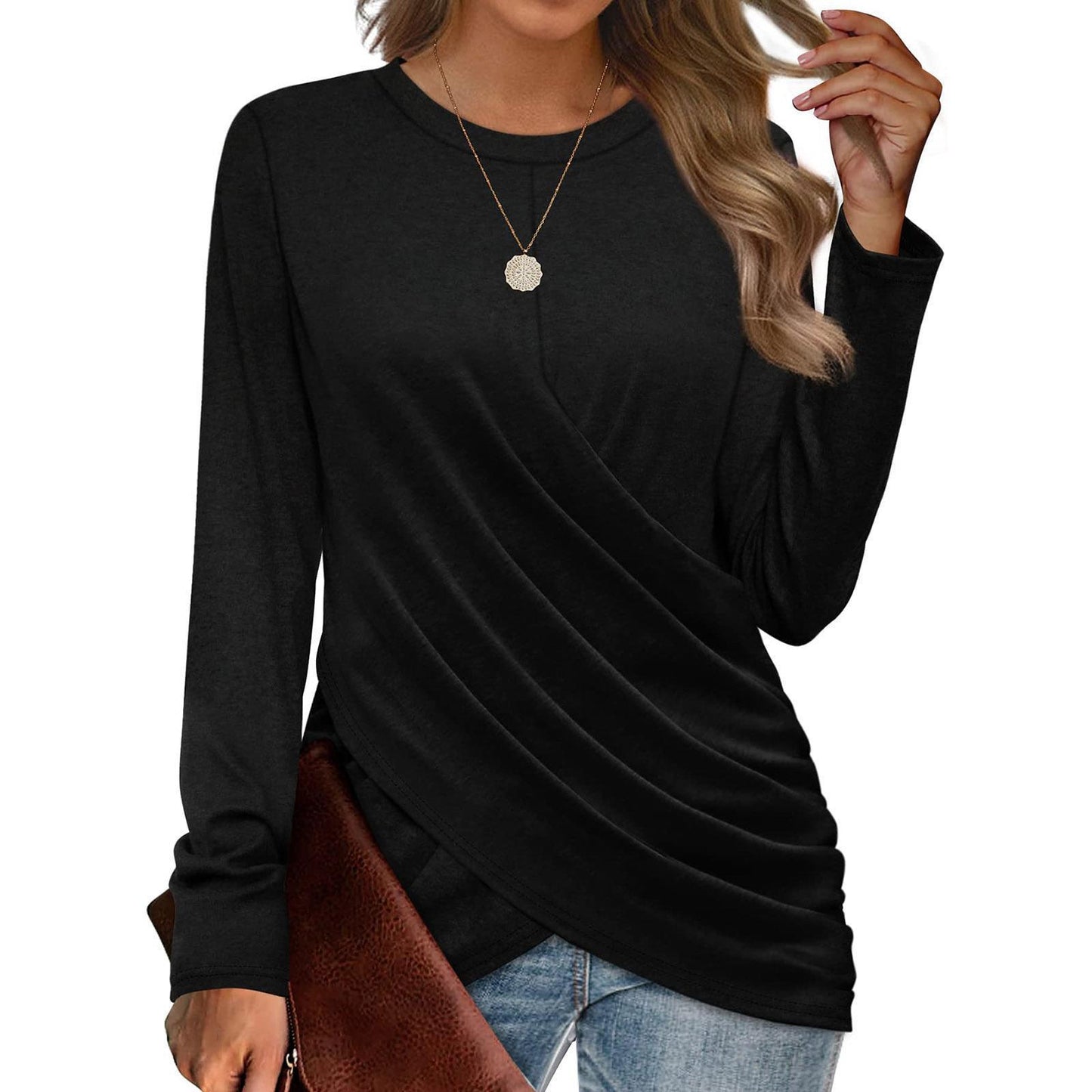 Dame afslappet longsleeve-top med asymmetrisk snit Stilla