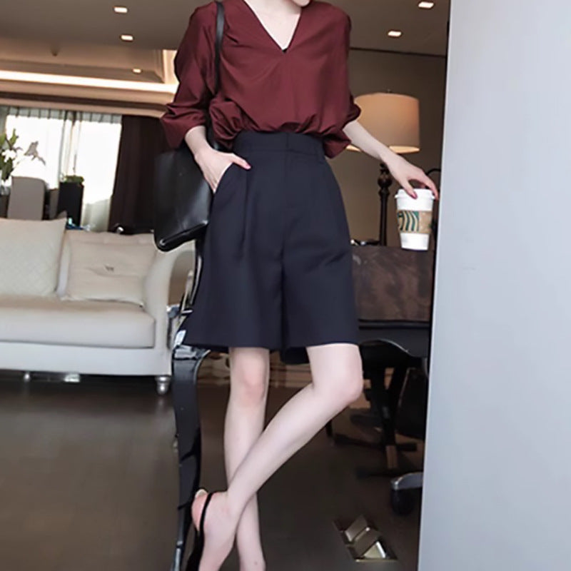 Dame elegant bluse med brede ærmer og V-udskæring Stilla