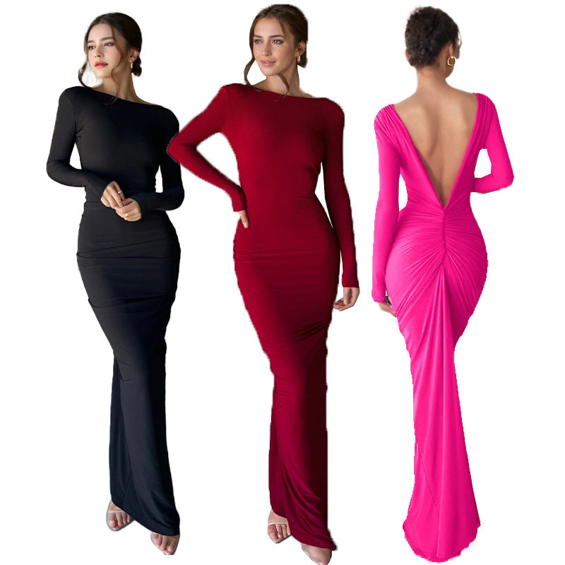 Dame Deep V-udskæring Rynkning Aftenkjole Stilla