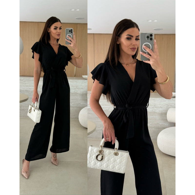 Dame elegant indpakket jumpsuit med flæsekant Stilla