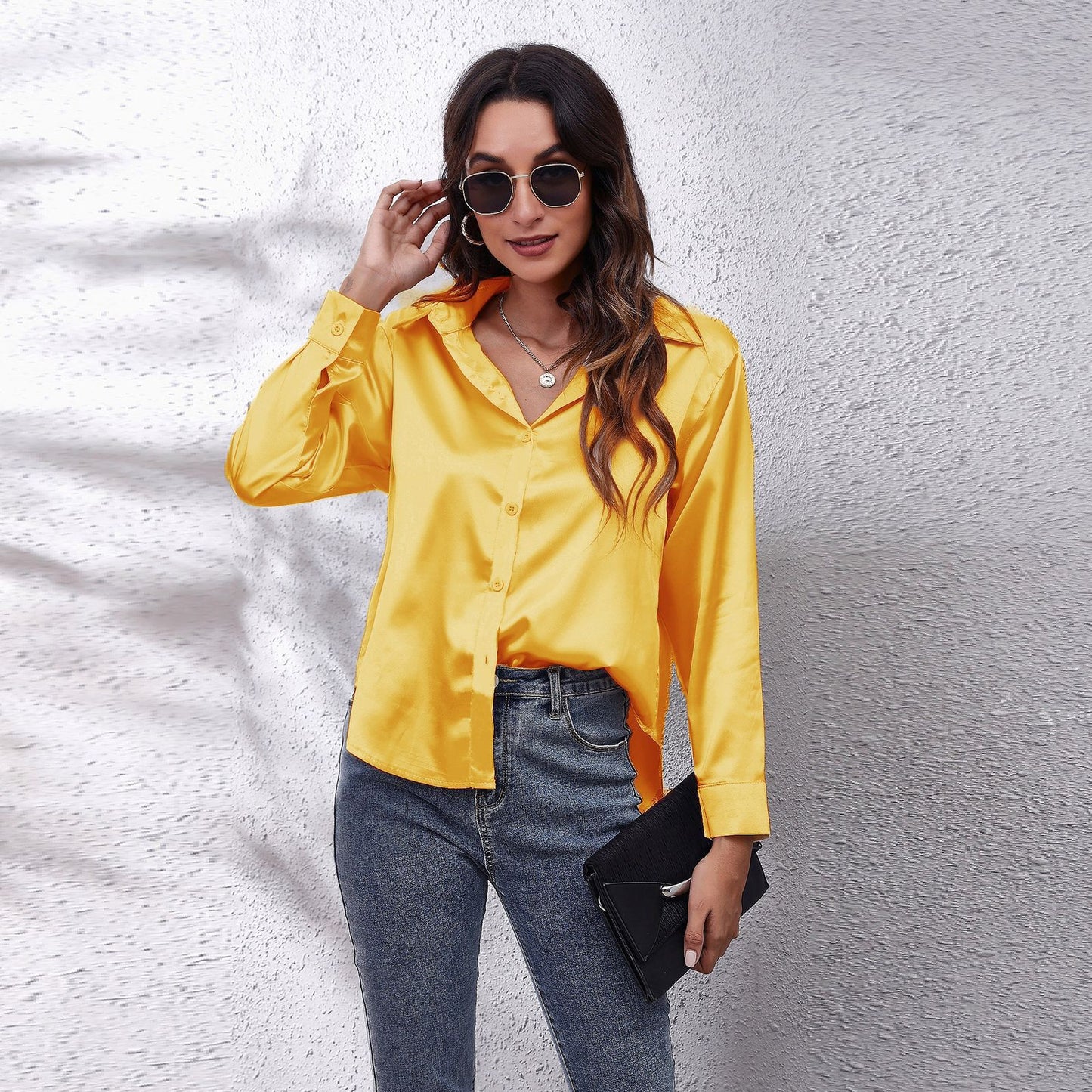Dame Satin Bluse med Knote Lukning Stilla