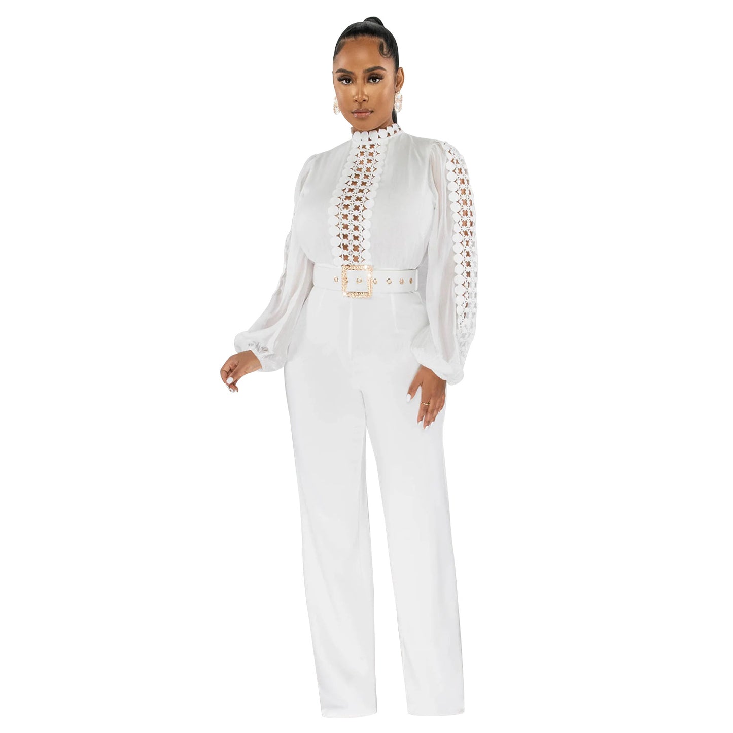Dame Elegant Jumpsuit med Ryschenærmer og Taljebælte Stilla