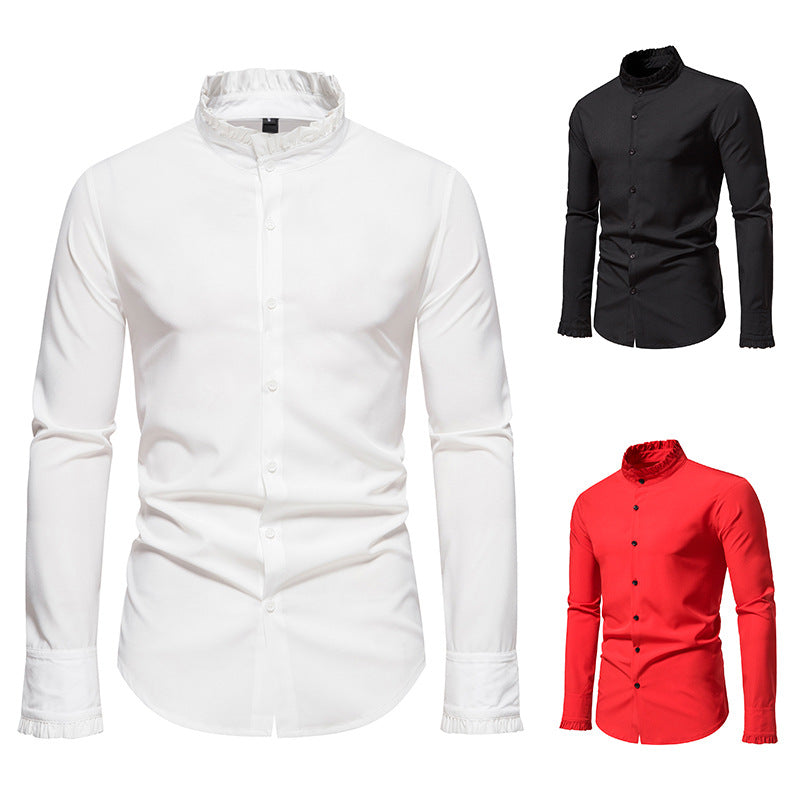 Herrer Elegant Mandarin Krave Dress Shirt Stilla