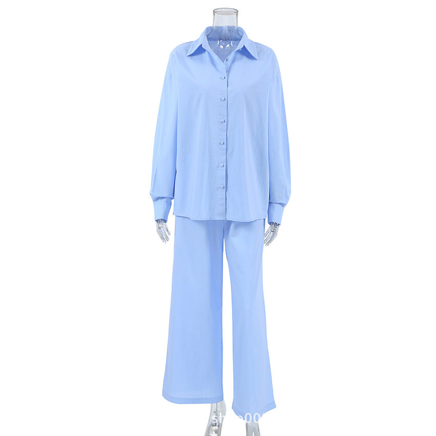 Dame elegant bluse- og buksekombination lavet af kvalitetsbomuld Stilla