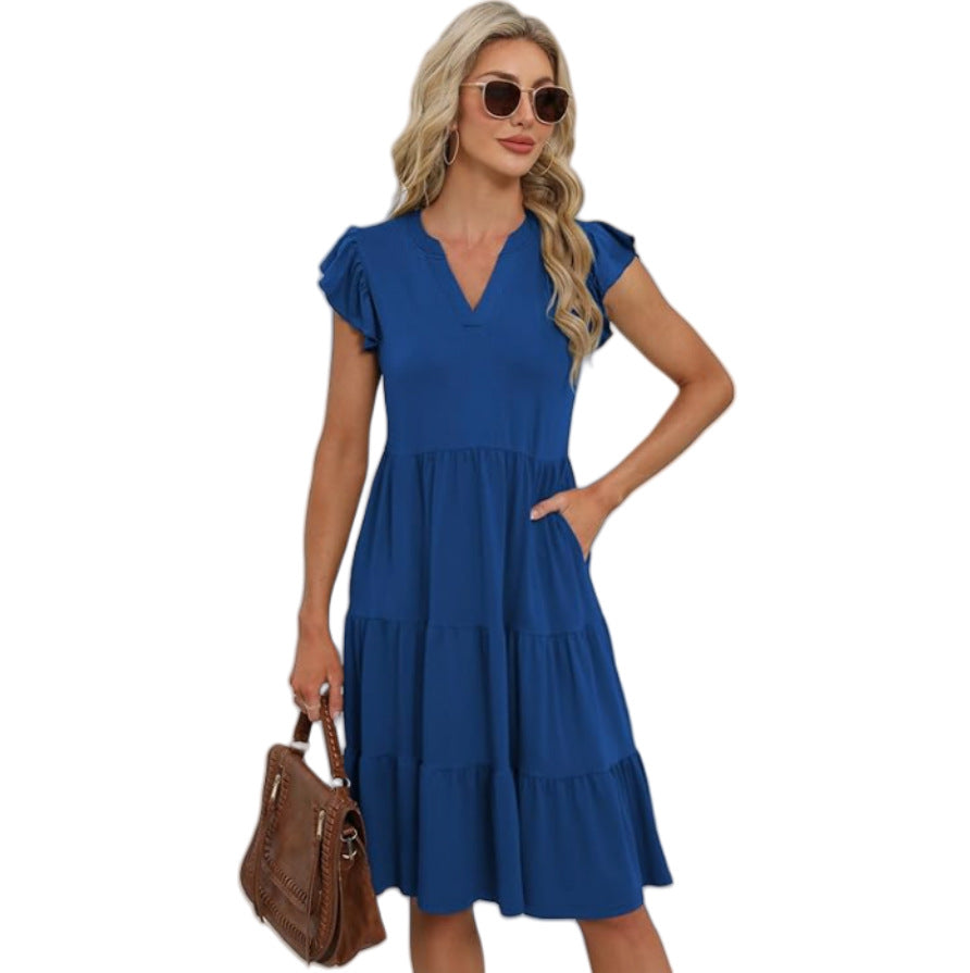 Dame afslappet sommerkjole med uldne ærmer og V-hals Stilla