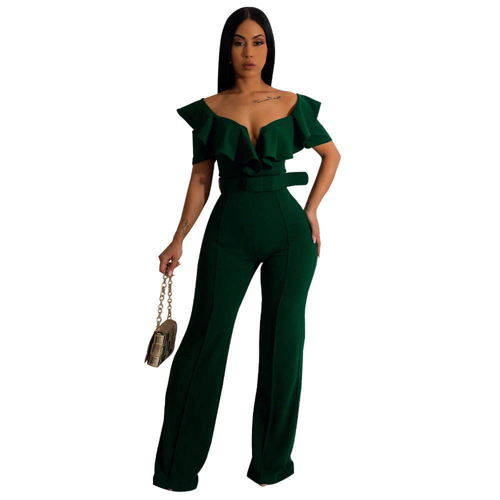 Dame elegant flæse jumpsuit med bælte og bredt ben Stilla