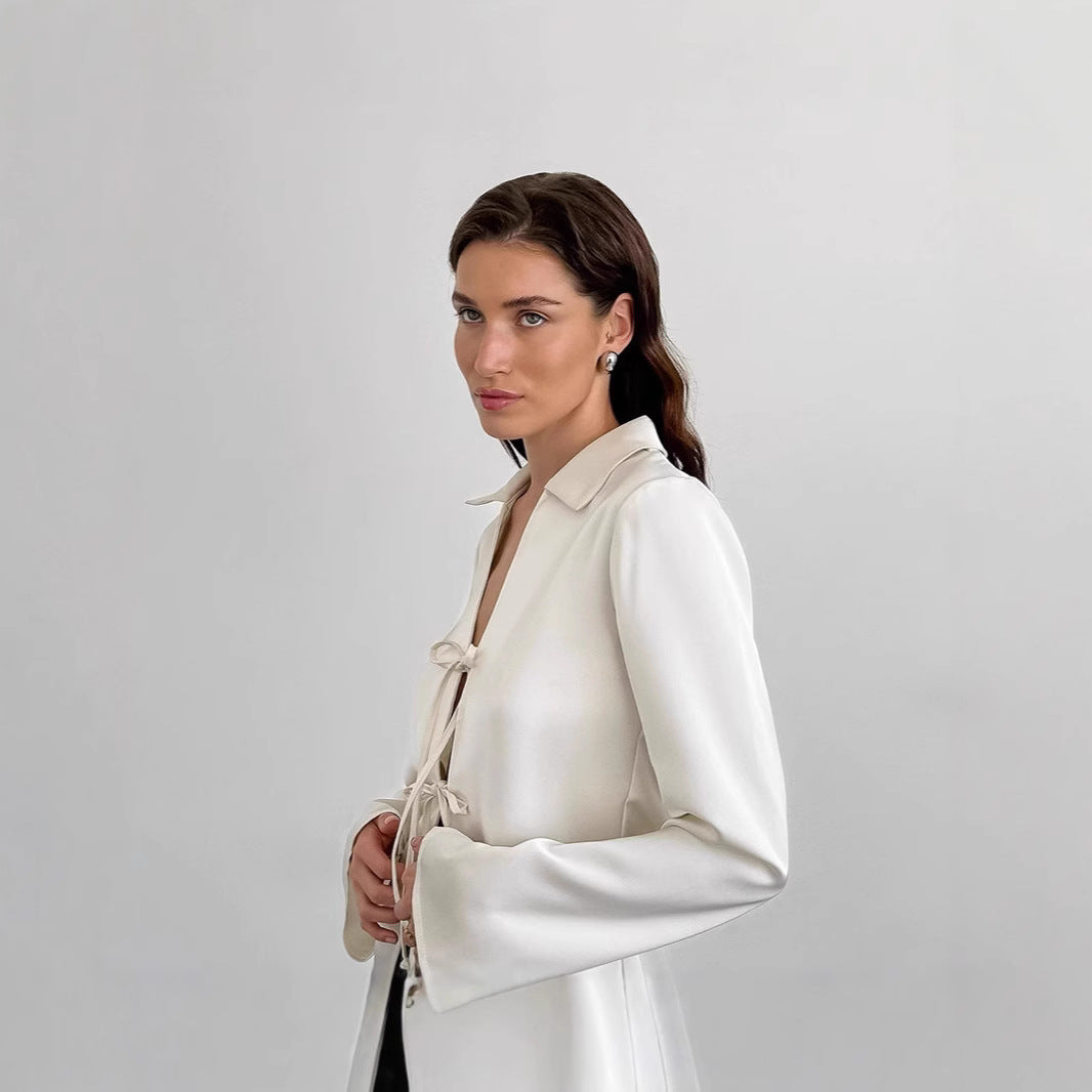 Dame Elegant Blusekjole med Snøring og Langt Ærme Stilla