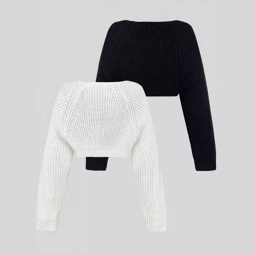 Dame cropped strikoverdel med dropped shoulders og fint ribmønster Stilla