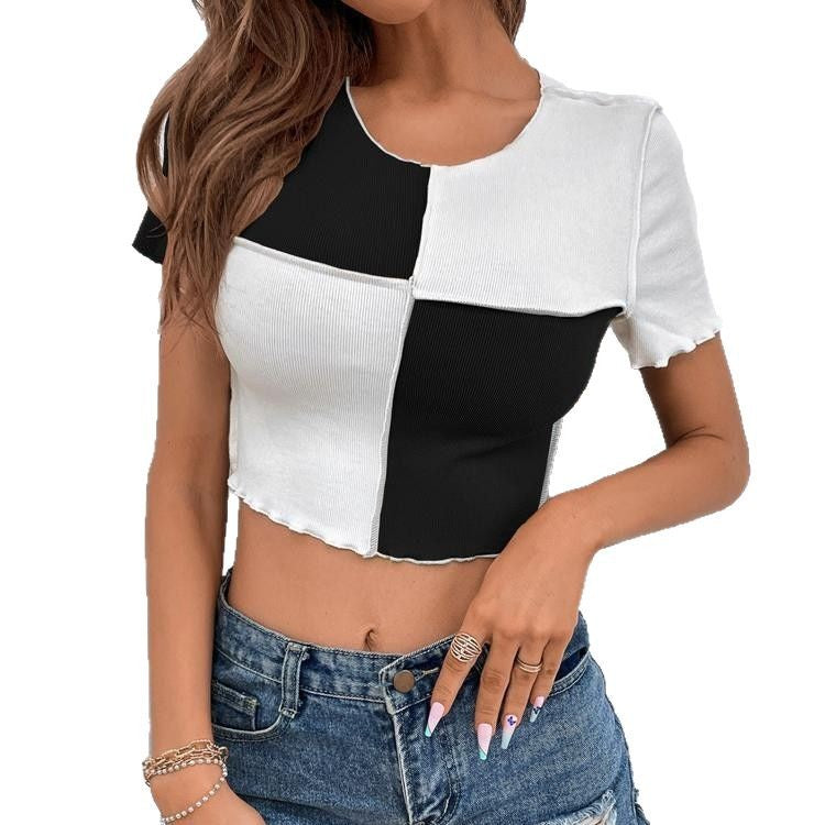 Dame Cropped T-Shirt med moderne Patchwork-design Stilla