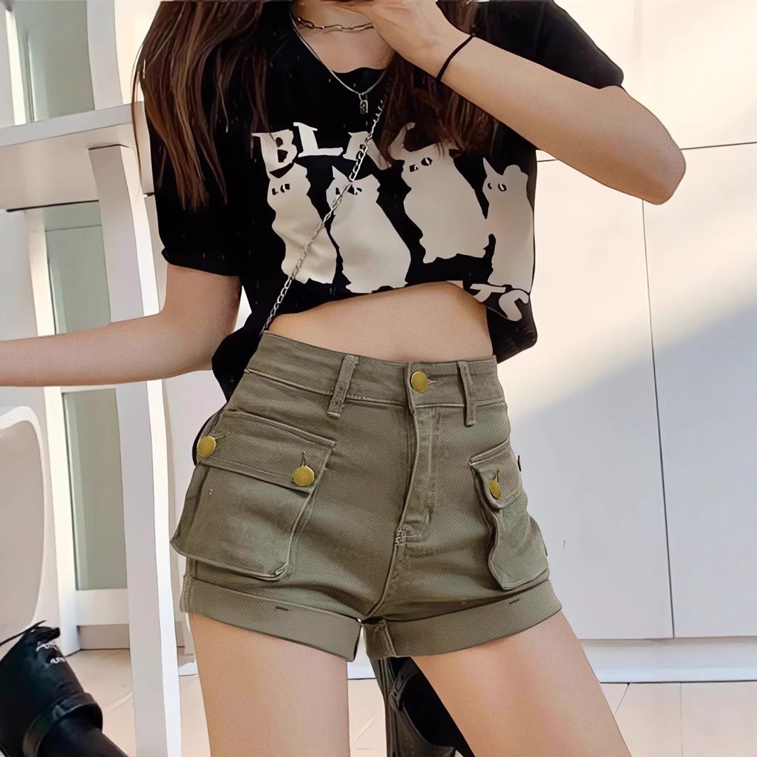 Dame afslappede shorts med praktiske lommer og højt liv Stilla