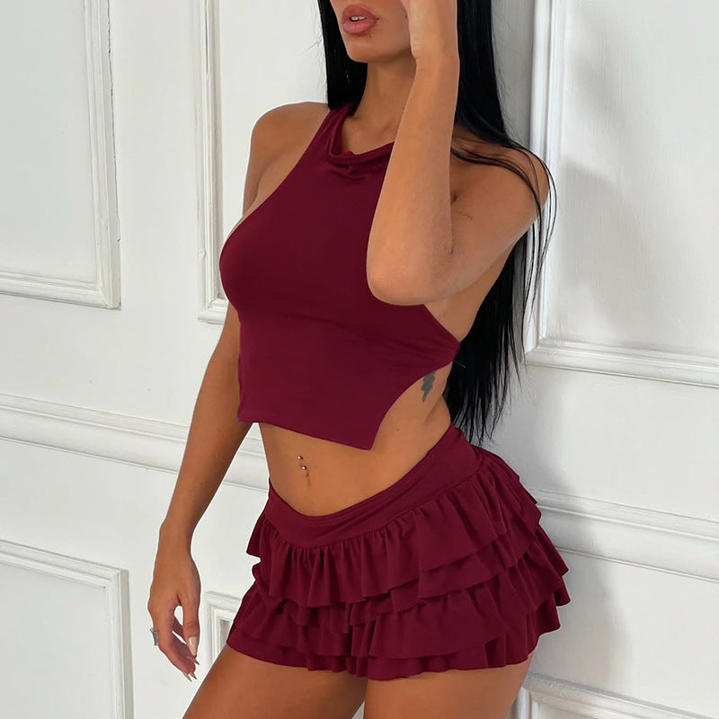 Dame Crop-Top og Ruffleshort-sæt Stilla