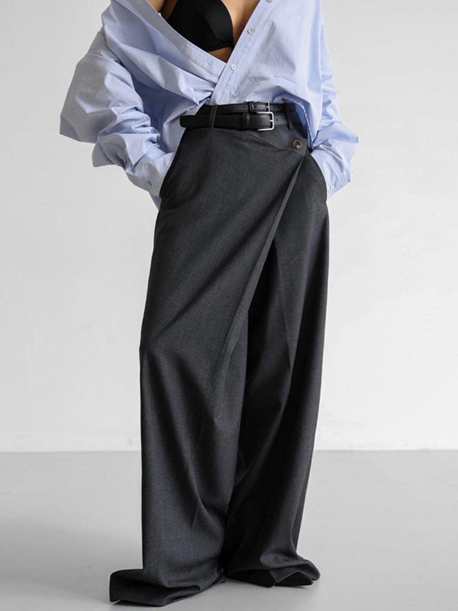 Dame elegant bredskåret buks med høj talje og praktiske lommer Stilla