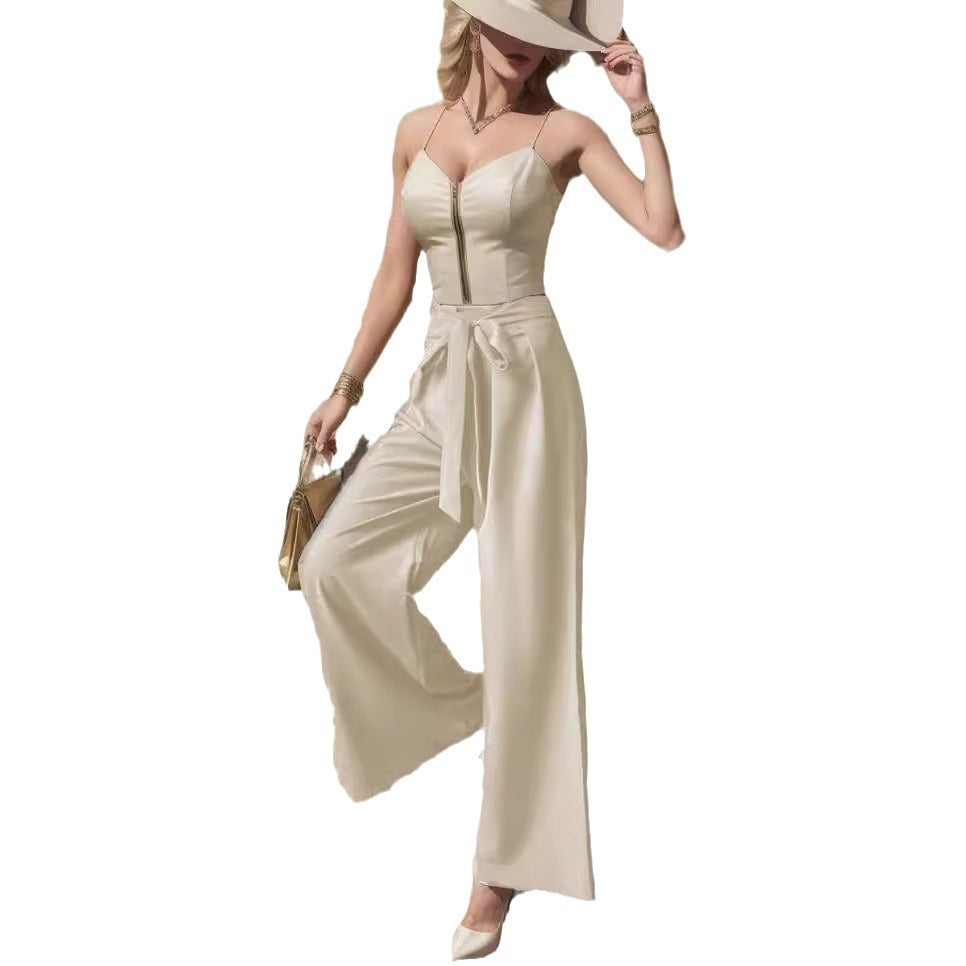 Dame elegant bred Palazzo-bukser med bindebælte Stilla