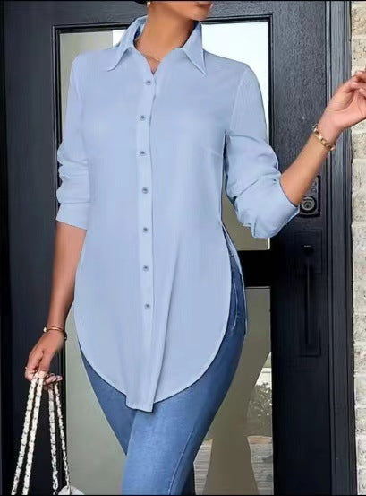 Dame afslappet langærmet bluse med asymmetrisk snit Stilla