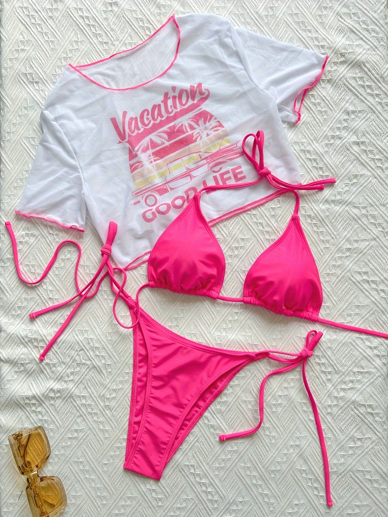 Dame Cropped T-Shirt og Bikini-sæt med moderigtigt knudedetalje Stilla