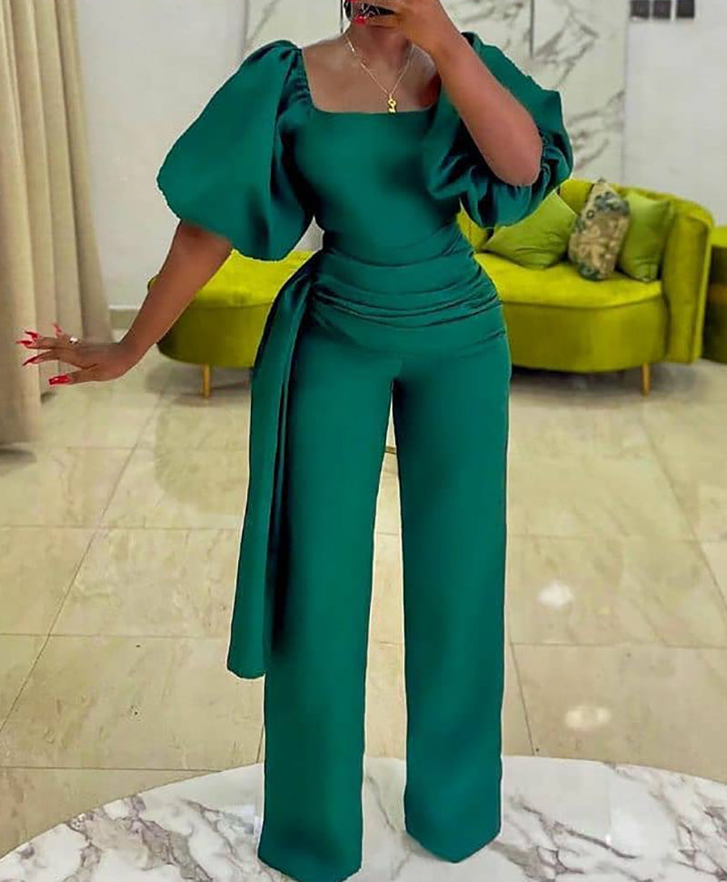 Dame Elegant Jumpsuit med voluminøse ærmer og flot taljebælte Stilla