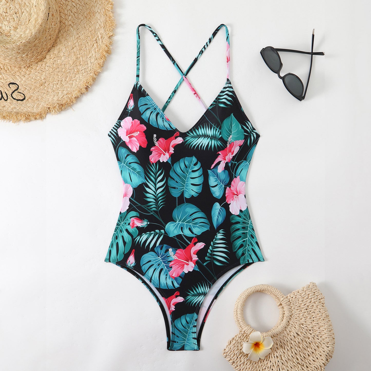Dame Floral Print Cross-Back Éntedeler Badedragt Stilla
