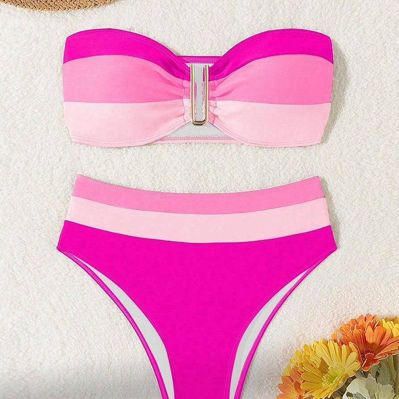 Dame Bandeau-bikini med høj skæring og mode accenter Stilla
